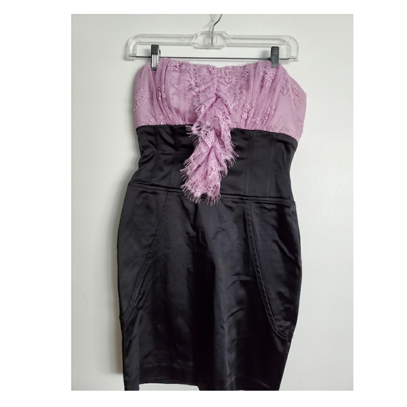 Bebe black lavender mesh strapless party dress - Picture 2 of 8